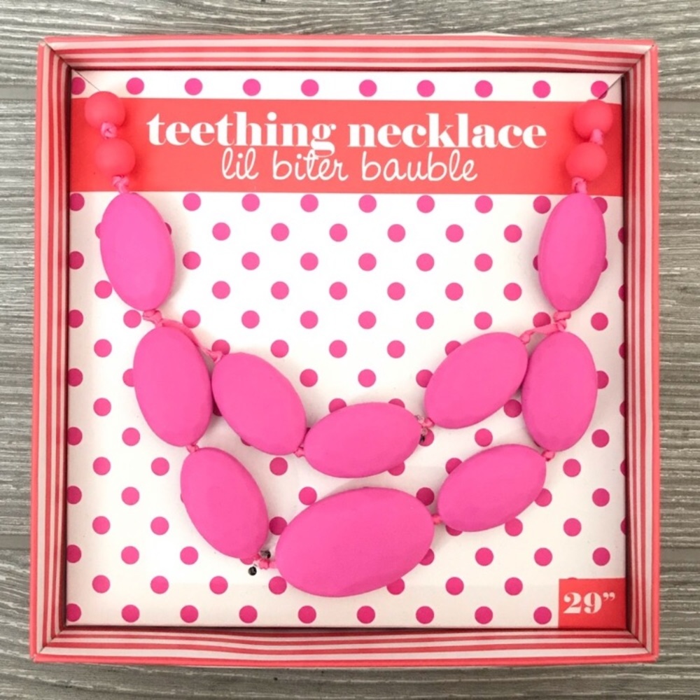 NWT mud pie silicone teething necklace pink 29”